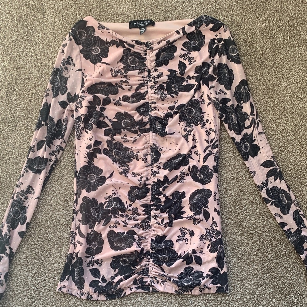 Laundry by Shelli Segal Pink and black Floral Mesh Top